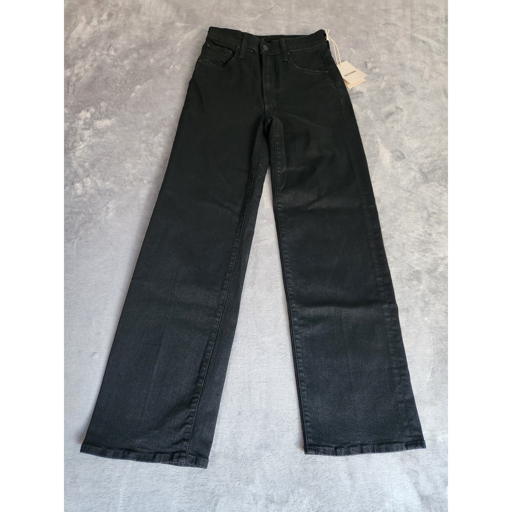 New MOTHER Womens Black The Rambler Zip Ankle Jeans Not Guilty 24 Wide Leg NWT
